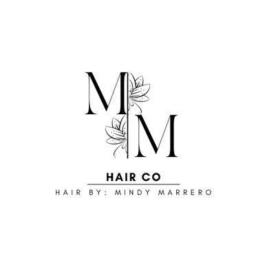 Elegant logo for Mindy Marrero's hair company with floral accents.
