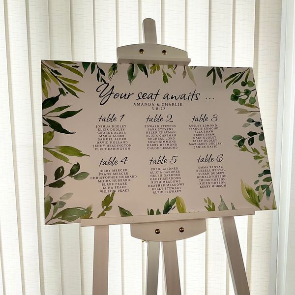 A2 size bespoke table plan with greenery