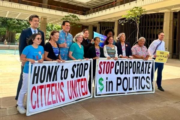 Group protesting corporate influence in politics.