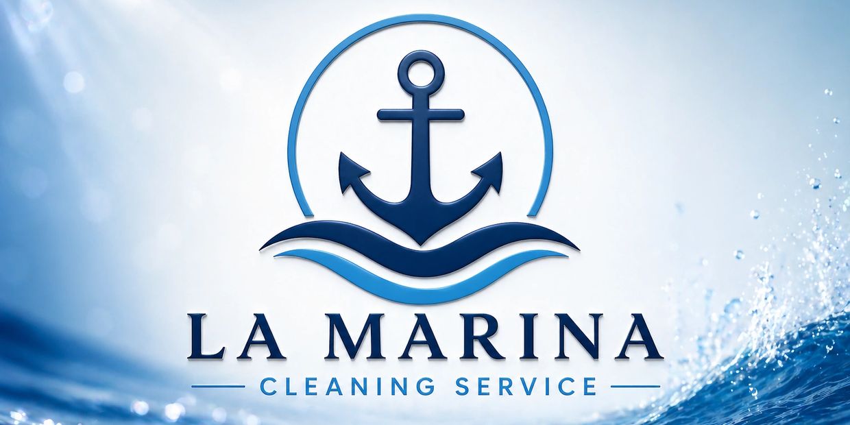 Logo of La Marina Cleaning Service with an anchor and waves.