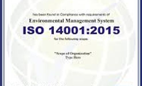 Certificate of ISO 14001:2015 for Environmental Management System compliance.