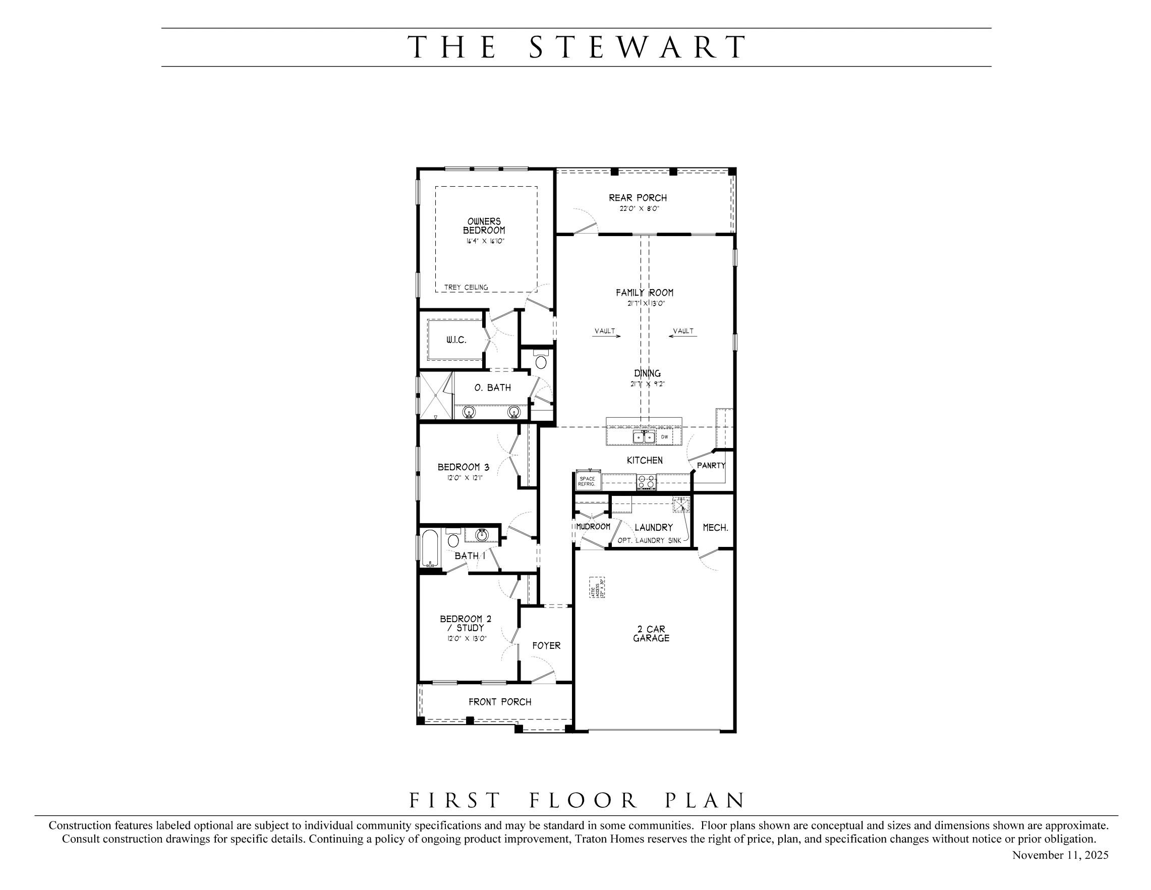 Floor plan of The Stewart house showing rooms and dimensions.