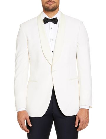 STUDIO ITALIA SLIM FIT PRINCE TUXEDO JACKET WITH SHAWL COLLAR
IVORY PURE WOOL tuxedo
