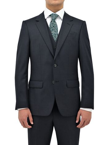 navy self pattern wool suit