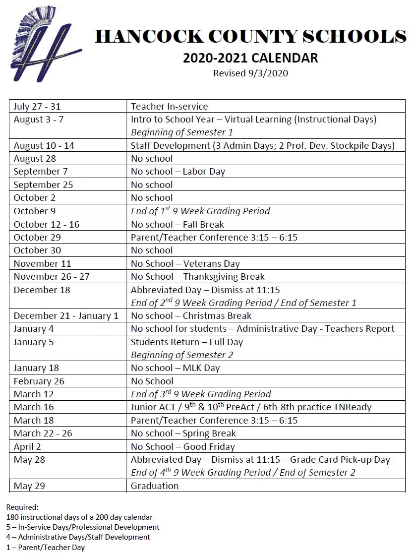Hancock County Schools 2020-2021 Calendar - Revised 9/3/2020 hancock-county-schools-2020-2021-calendar-revised-9-3-2020
