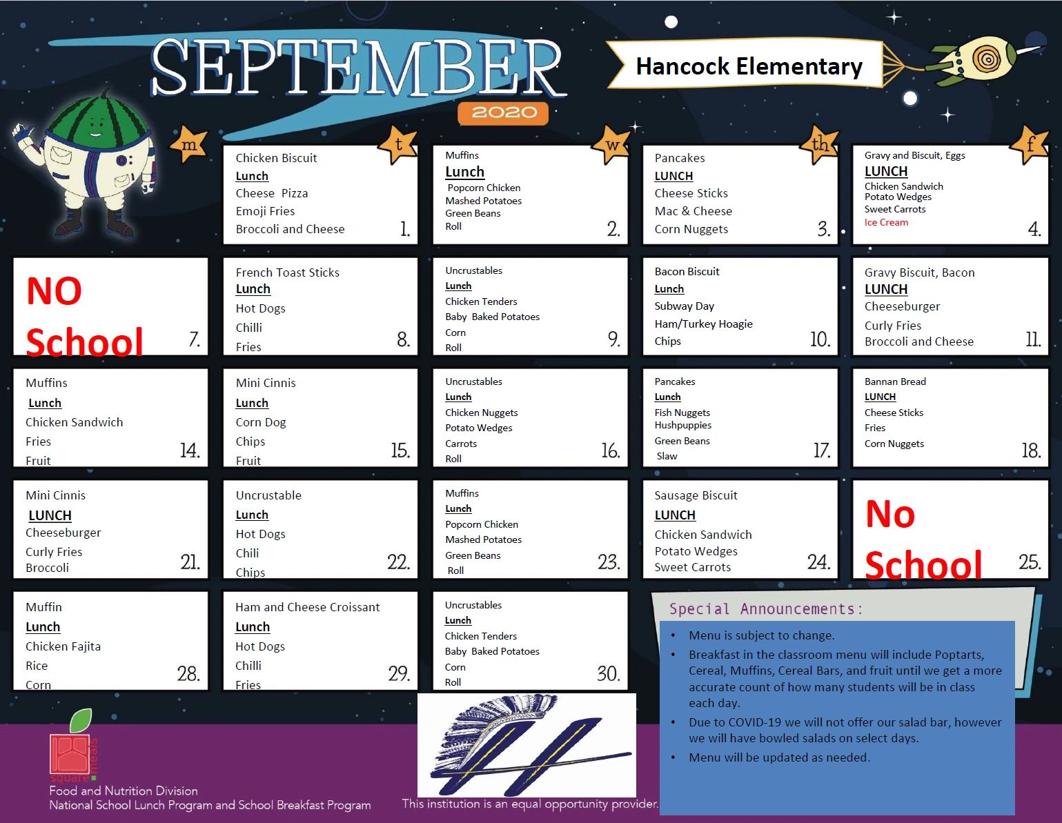 September Menus