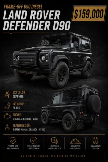 Restored Land Rover Defender D90 Diesel in graphite and black, priced at $159,000.