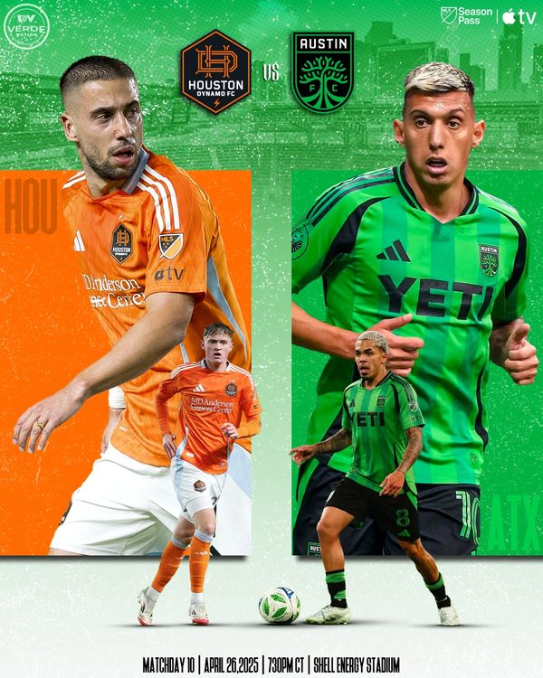 Houston Dynamo vs Austin FC soccer match on April 26, 2025, at Shell Energy Stadium.
