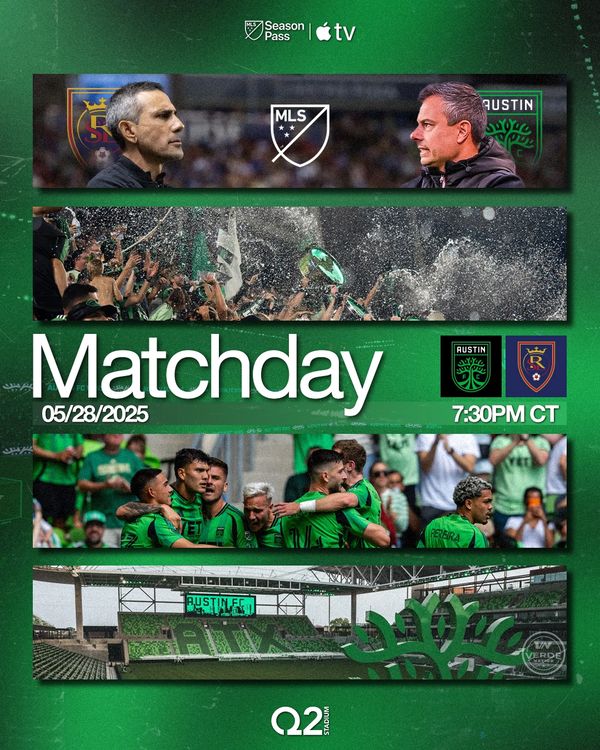 MLS matchday announcement for Austin FC vs Real Salt Lake on May 28, 2025 at 7:30 PM CT.