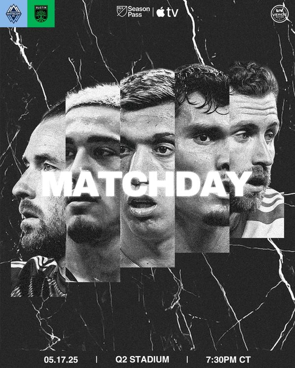 Soccer matchday announcement for May 17, 2025, at Q2 Stadium.