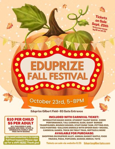 Flyer for Eduprize Fall Festival on October 23rd, 5-8PM.