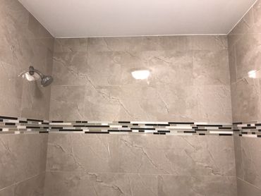 Tiled Shower with Accent Border.