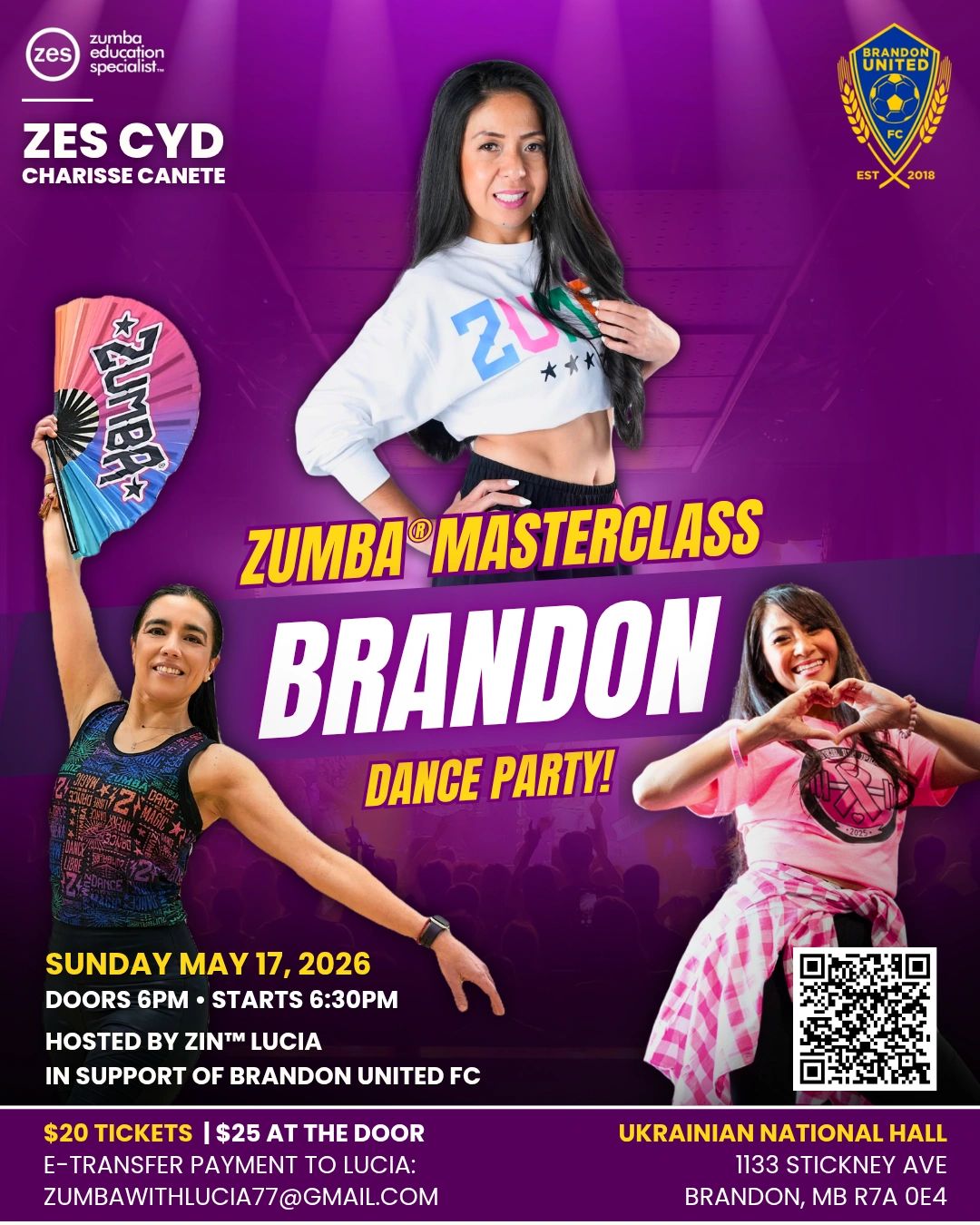 Zumba Masterclass Brandon Dance Party on May 17, 2026, hosted by Zin™ Lucia.