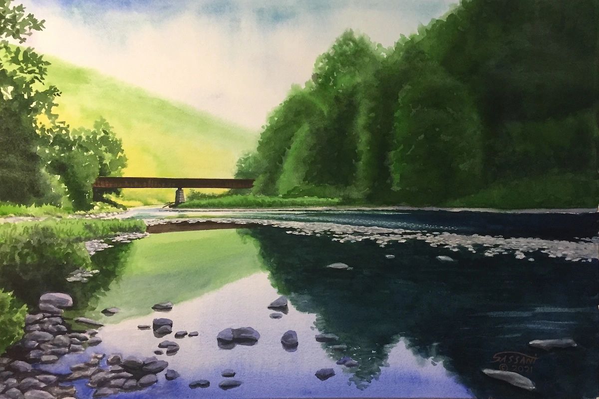 Still Water, Pine Creek, Watercolor painting, Pine creek, Blackwell PA, Forest stream