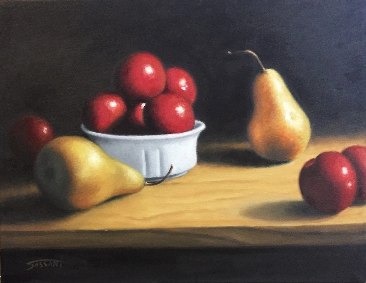 Plums and Pears, Oil painting, Still Life, chiaroscuro