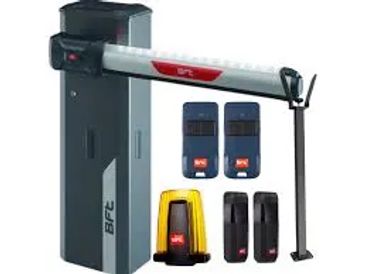 Automatic barrier gate with remote controls and safety sensor.