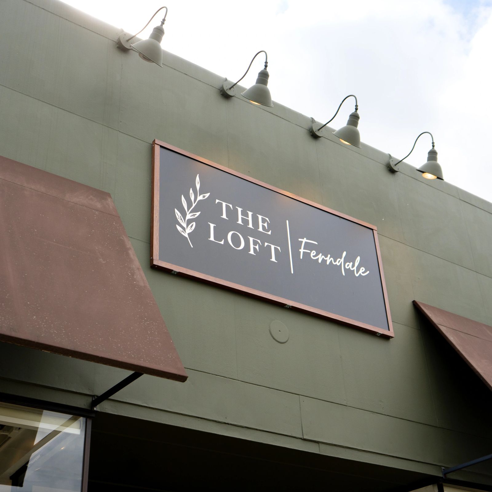 The Loft Ferndale storefront and sign, street level on 9 Mile Road in downtown Ferndale, Michigan