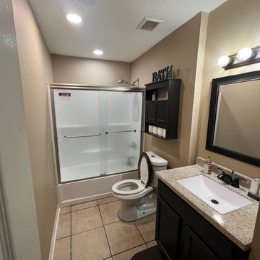 remodeled bathroom with new recessed lights