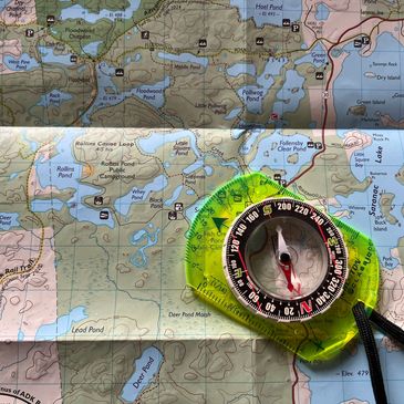 Adirondack Rail Trail map with compass
