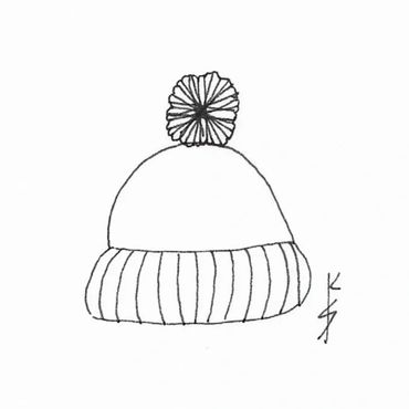 B/W Drawing of a winter hat with a poof ball on top. Very simple. 