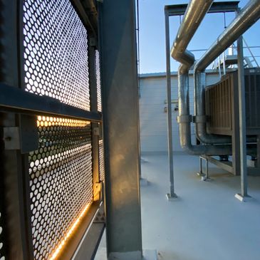 Air-Cooled Chiller with pipework on a rooftop