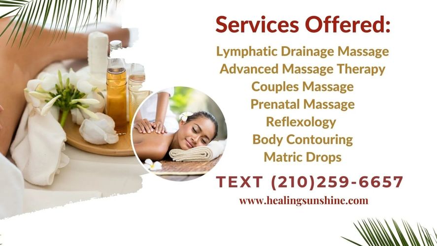 Massage therapy services including lymphatic drainage, prenatal massage, and couples massage.