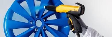 Blue coated wheel during finishing