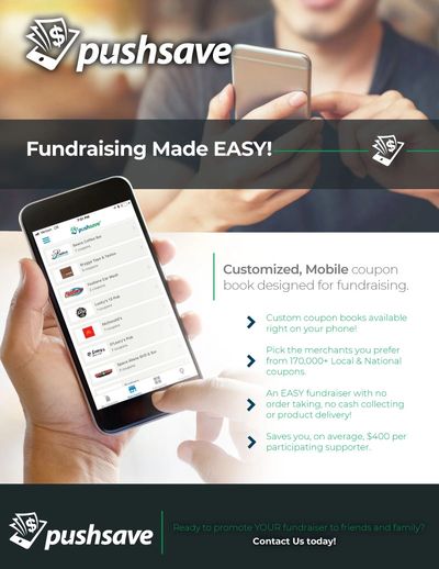 Image promoting Pushsave, a mobile app offering customized coupon books 