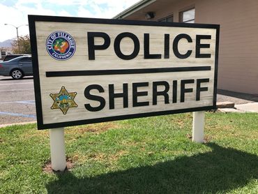 Sandblasted wood sign. Ground sign with raised letters. Police sign. Wood signs
