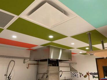 ChromaTints custom-painted acoustic ceiling tiles from Chroma Collections