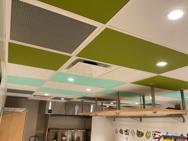 ChromaTints custom-painted acoustic ceiling tiles from Chroma Collections