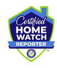 Certified home watch reporter logo in blue color with a white background