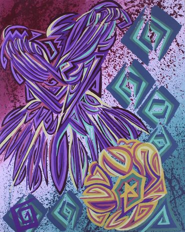 Raven with bloom 24”x30” acrylic 