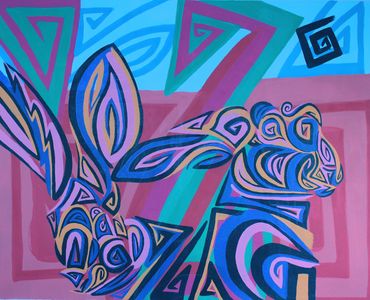 Twin hare 36’x44’ acrylic 