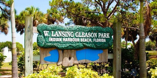 Sign for W. Lansing Gleason Park at Indian Harbour Beach, Florida.