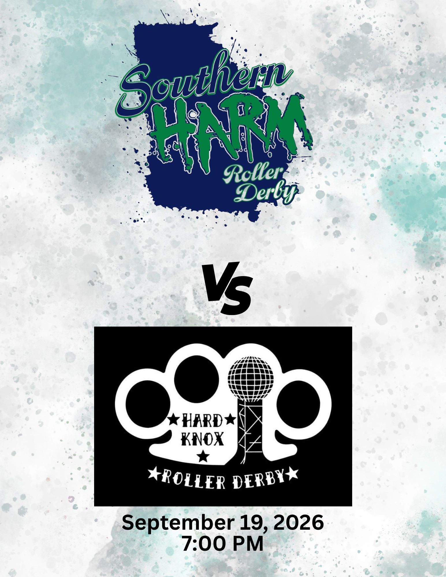 Southern Harm vs Hard Knox Roller Derby match on September 19, 2026.