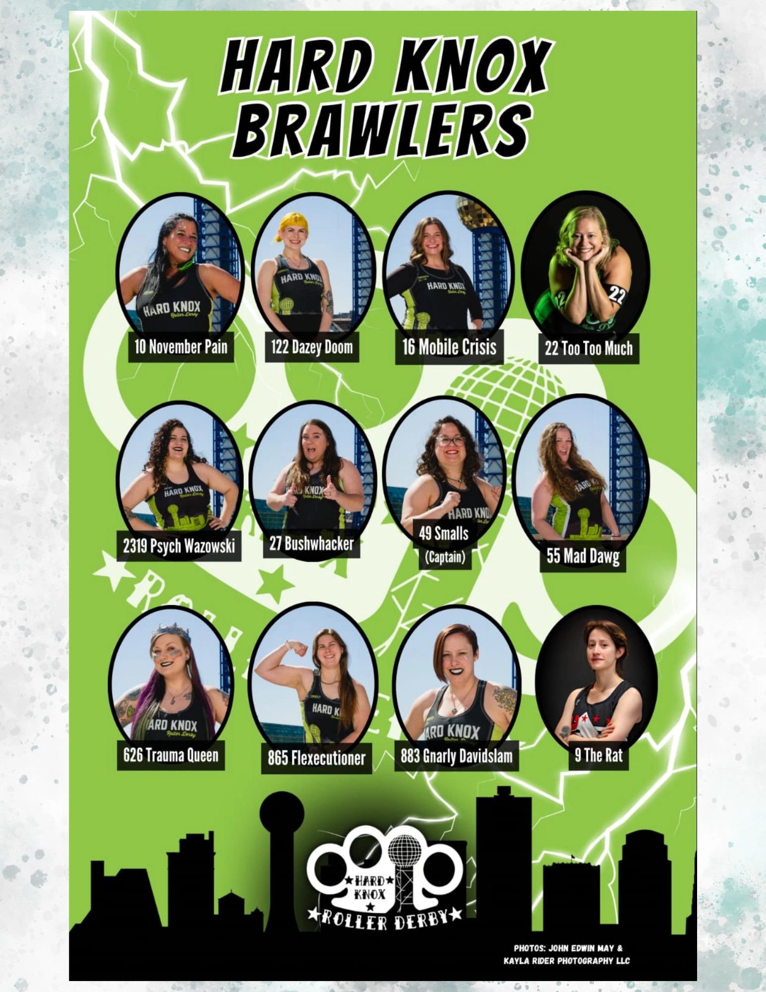 Team poster featuring Hard Knox Brawlers roller derby players.