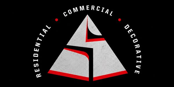 Stylized pyramid logo with text for residential, commercial, and decorative services.