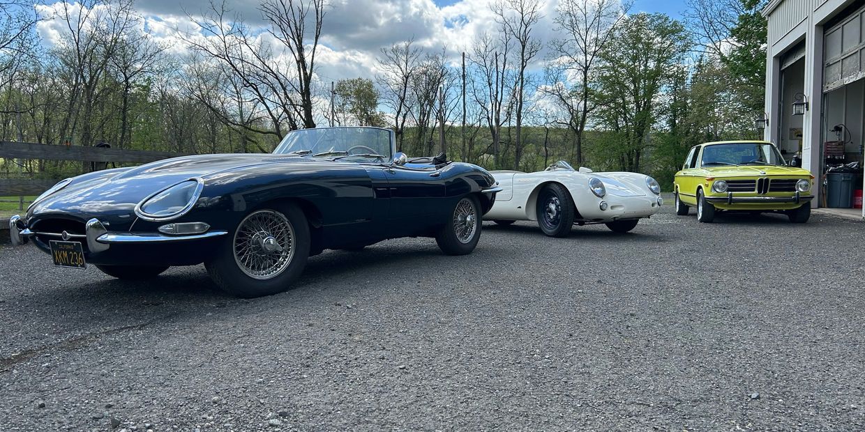 E type Jag 502, Porsche Spider, BMW 2002 