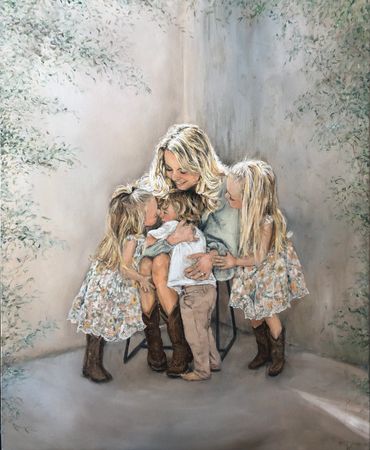Grace and Children, Oil on canvas, 24"x30", Commissioned portrait.
