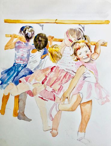 Little Ballerinas, Watercolor on paper