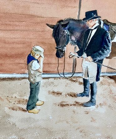 Little Shoe book illustration of crying boy with mayor, Watercolor on paper