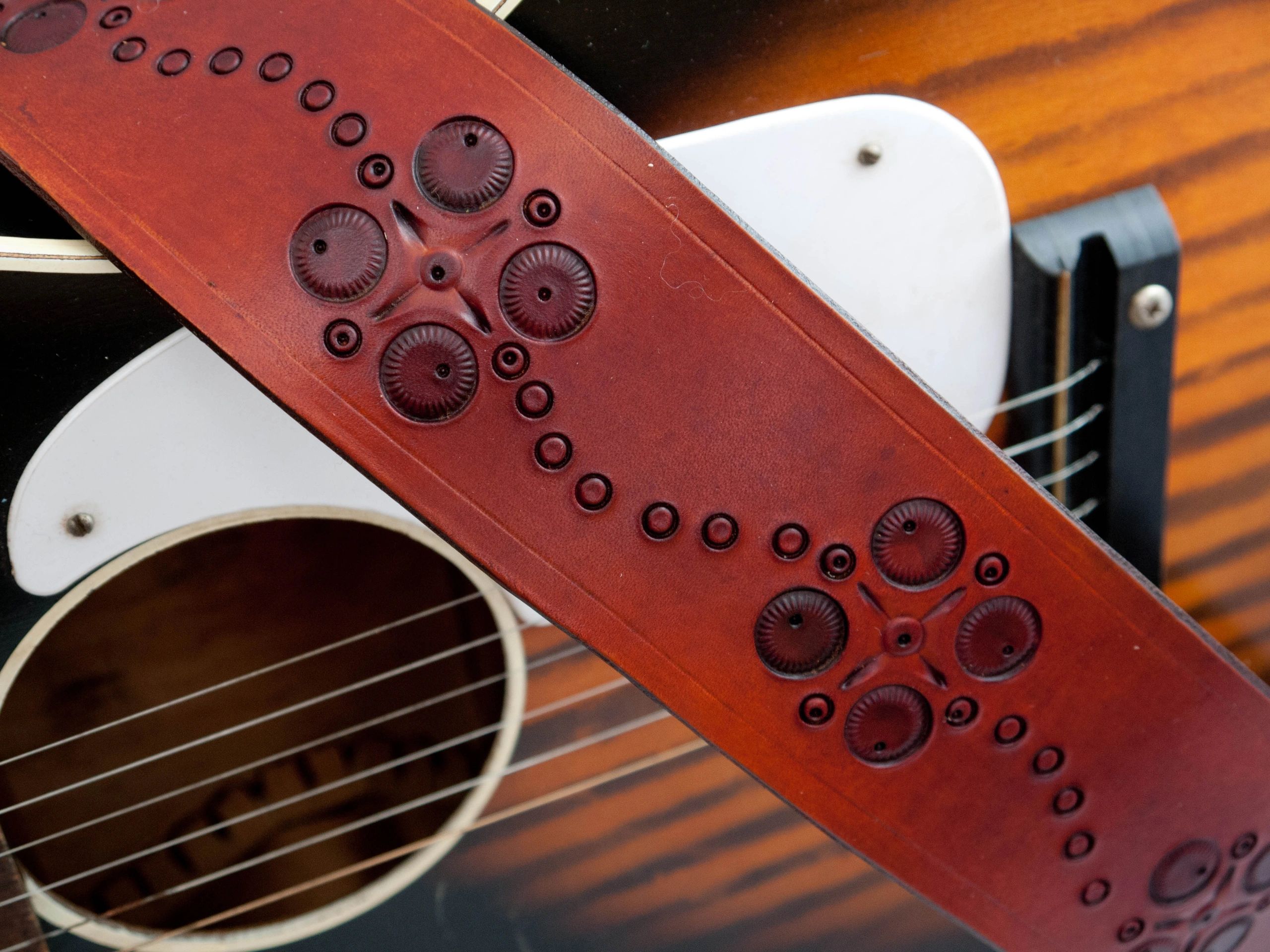 Custom made leather guitar strap.