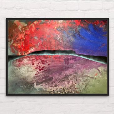 Abstract painting of a coastal scene