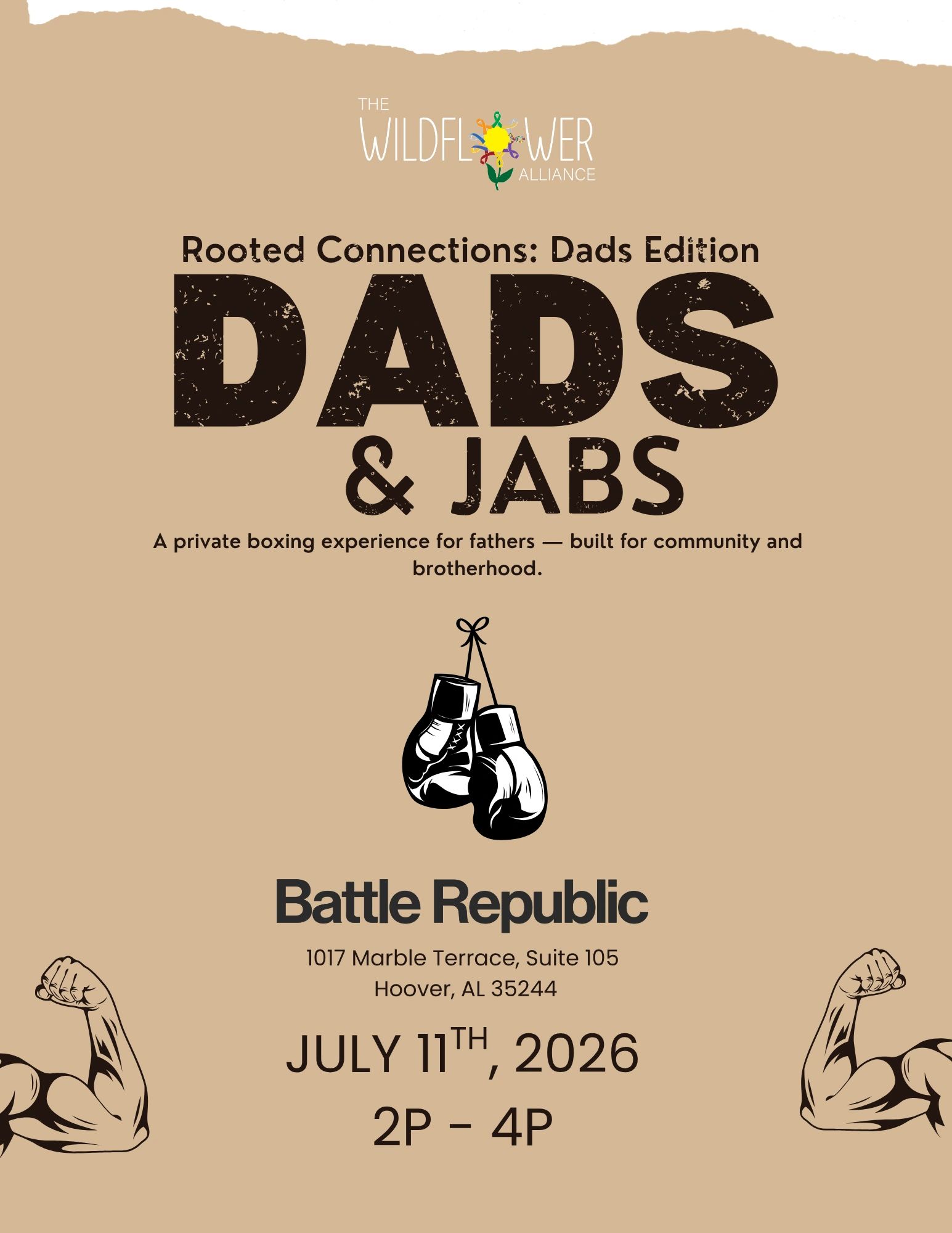 Boxing event for fathers promoting community and brotherhood called 'Dads &amp; Jabs'.