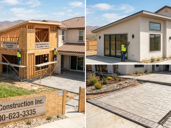 Home construction and renovation with new addition and paved driveway.