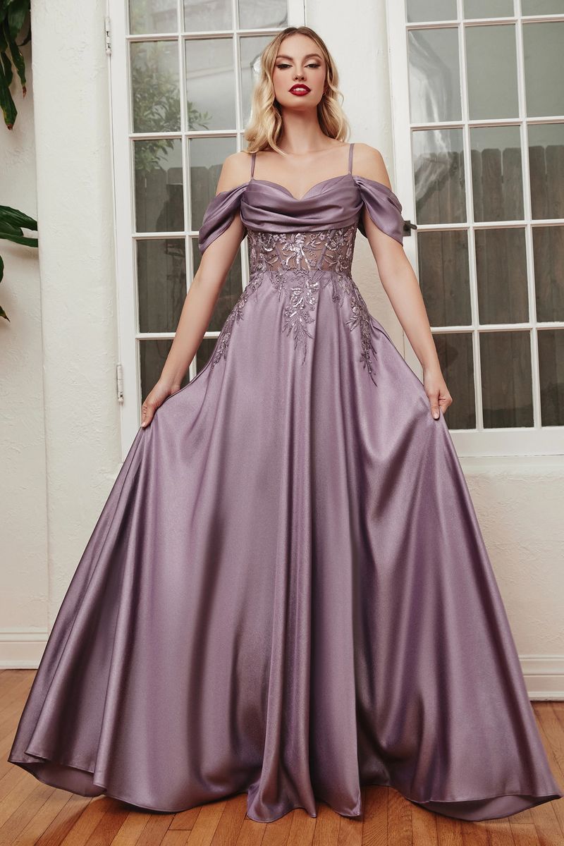 Satin A-Line Gown with Off-Shoulder Folded Neckline Vintage Mauve