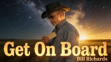 The conductor is telling to get on board the train to glory.  