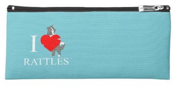 This "I Love Rattles" pencil case design is inspired by the book series, "Rattles, the Barn Cat."