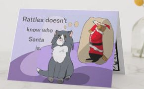 This “Rattles Christmas Card” design is inspired by the book series, "Rattles, the Barn Cat."